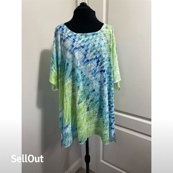 Catherines Women's 4X Multicolor Tie Dye Poncho Top Blouse - Picture 1 of 9